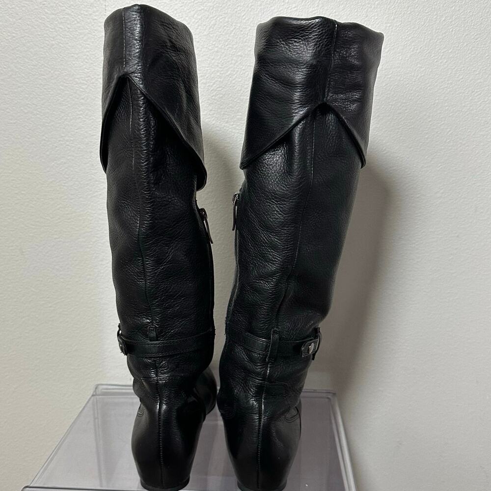Via Spiga Black Leather Knee High Boots Women 6 Slouch Riding Zip Low Heel - Picture 3 of 11